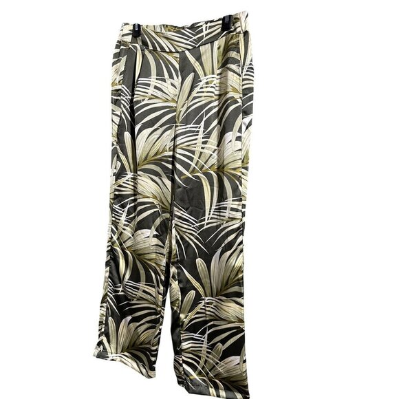 Rachel Zoe Green Palm Print Wide-Leg Pants L Polyester/Spandex NWOT - Picture 1 of 8